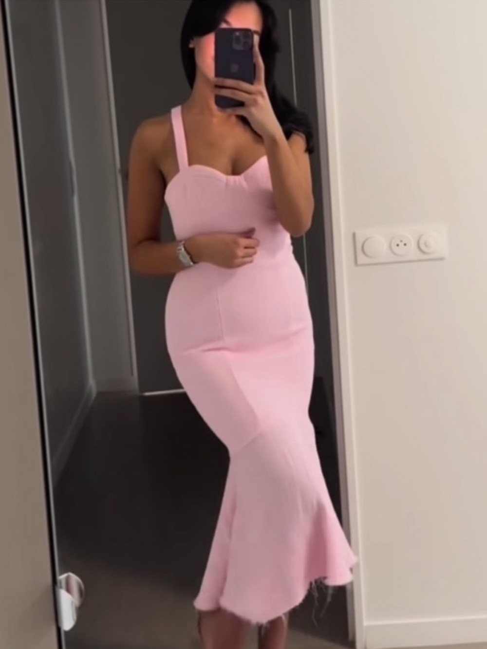 Zara Light Pink Textured Knit Mermaid Hem Bodycon Dress